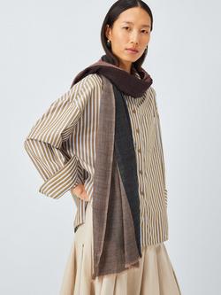 John Lewis Four Square Wool Scarf, Black Coffee/Safari