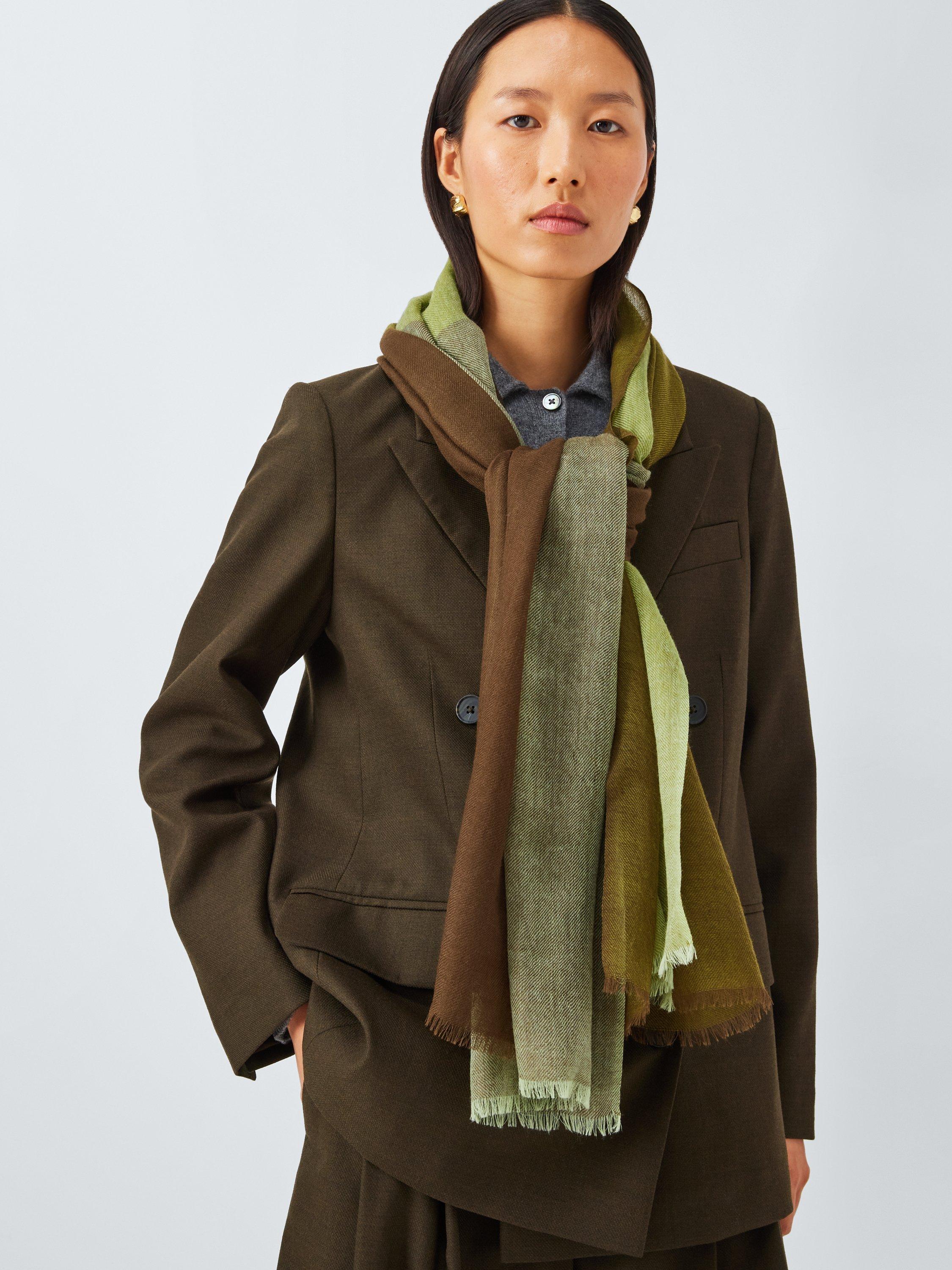 Product image 1 of 5, which shows John Lewis Four Square Wool Scarf, Ivy Green Olive