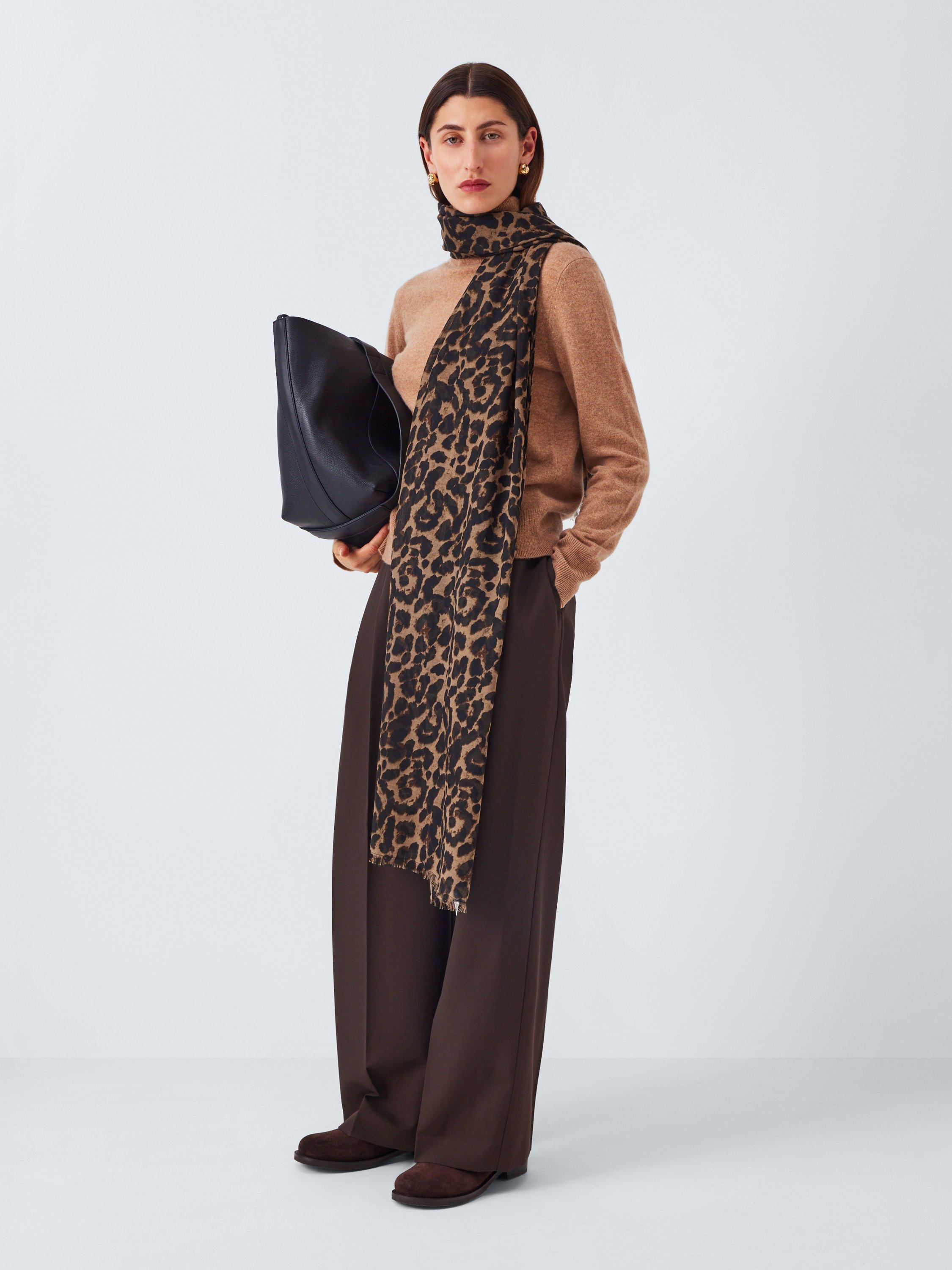 John Lewis Leopard Print Scarf, Brown/Multi