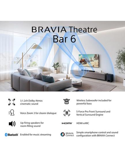 Sony Bravia Theatre Bar 6 HT-B600 Bluetooth Soundbar with Wireless Subwoofer, Dolby Atmos & DTS:X, Black - view 2, Black