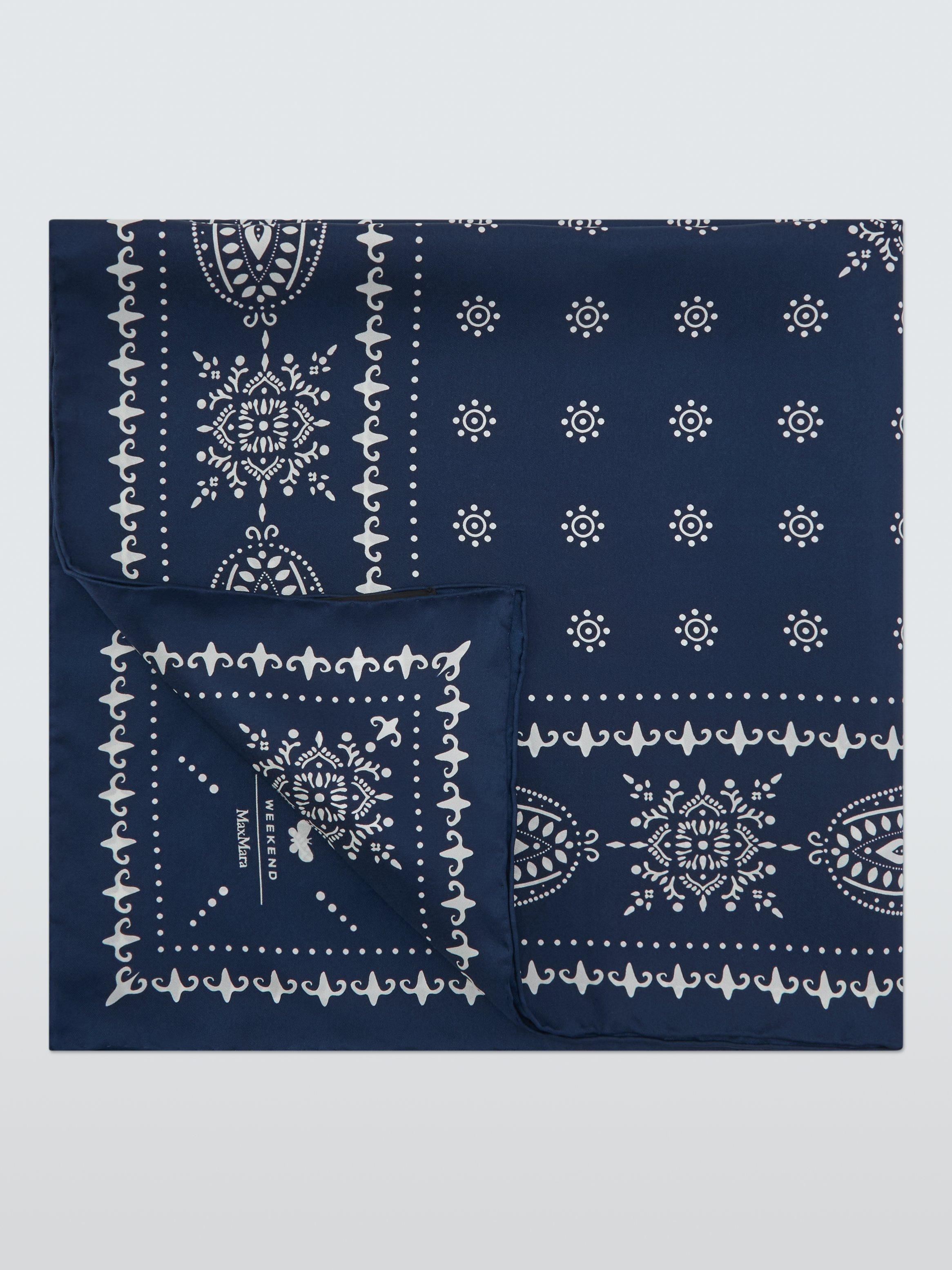 Weekend MaxMara Siam Geometric Pure Silk Scarf, Navy/White