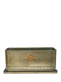 Ivyline Kew Regency Rectangular Galvanised Metal Outdoor Planter, 43cm, Aged Brass