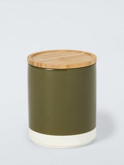 John Lewis Gloss Dipped Stoneware Kitchen Storage Jar with Bamboo Lid, 550ml, Dark Khaki