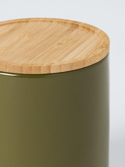 John Lewis Gloss Dipped Stoneware Kitchen Storage Jar with Bamboo Lid, 550ml - view 2, Dark Khaki