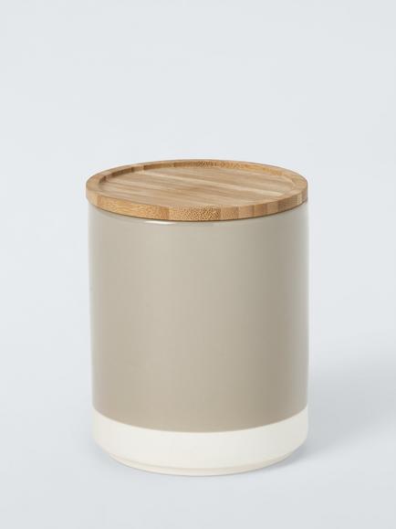 John Lewis Gloss Dipped Stoneware Kitchen Storage Jar with Bamboo Lid, 550ml, Latte
