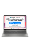 HP Chromebook 15a-nb0006na Laptop, Intel N100 Processor, 4GB RAM, 128GB, 15.6” Full HD, Natural Silver
