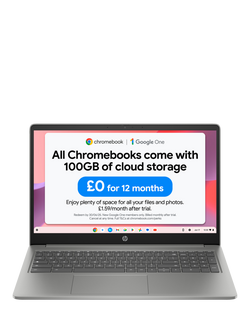 HP Chromebook 15a-nb0006na Laptop, Intel N100 Processor, 4GB RAM, 128GB, 15.6” Full HD, Natural Silver - view 2, Natural Silver