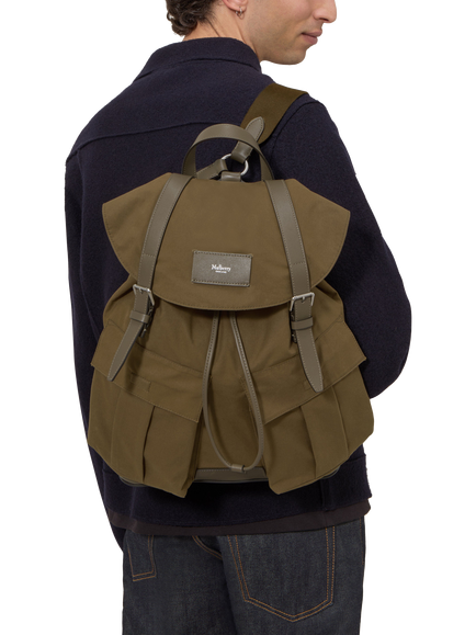 Mulberry Heritage Waxed Cotton Backpack, Dark Moss - view 2, Dark Moss