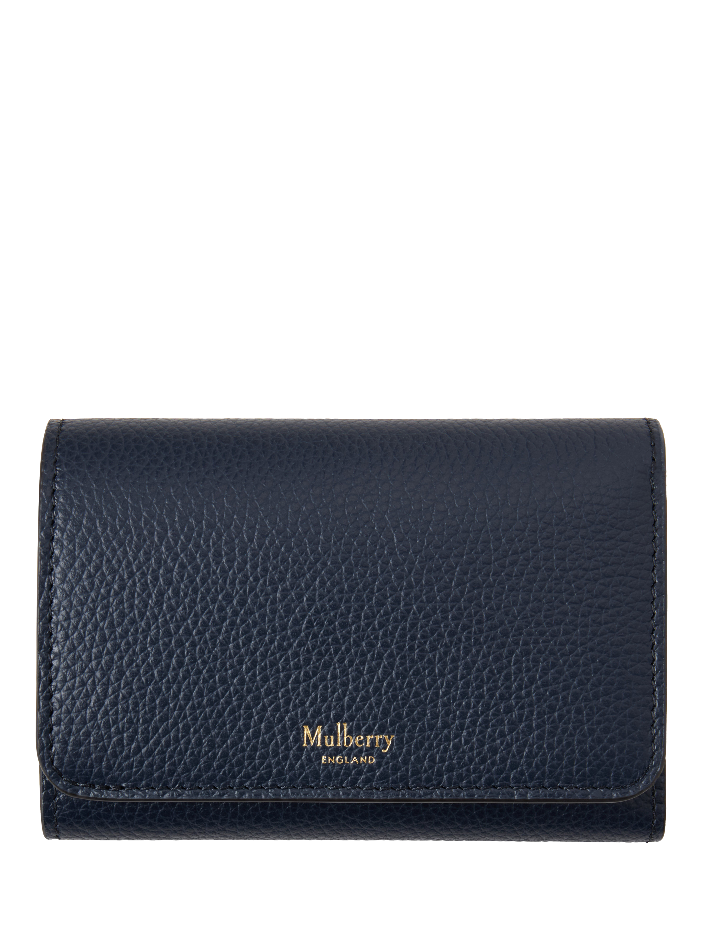Product image 1 of 3, which shows Mulberry Continental Small Classic Grain Leather Trifold Purse, Night Sky