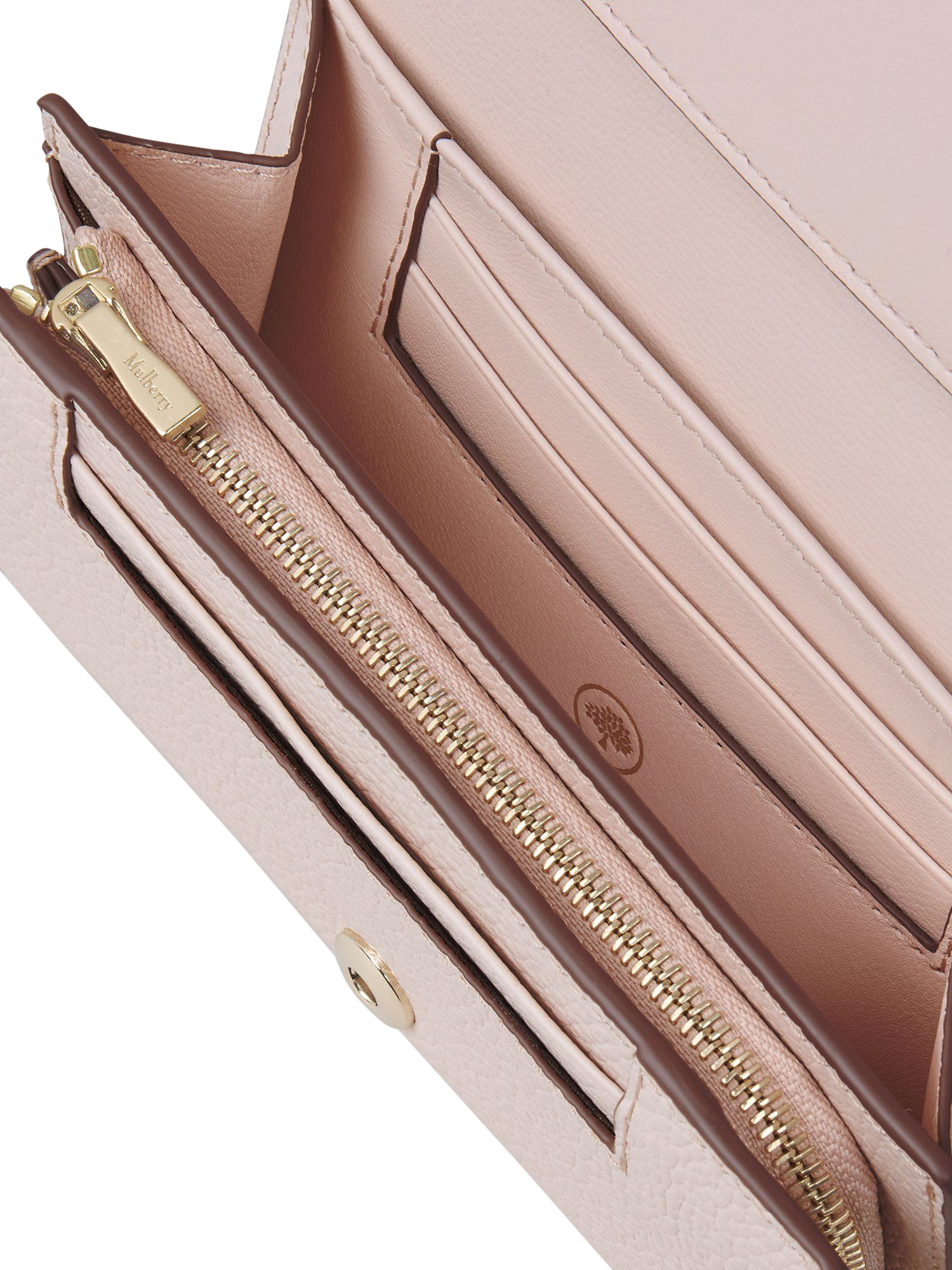 Product image 2 of 11, which shows Mulberry Small Classic Grain Leather Medium Continental French Purse, Blossom Pink