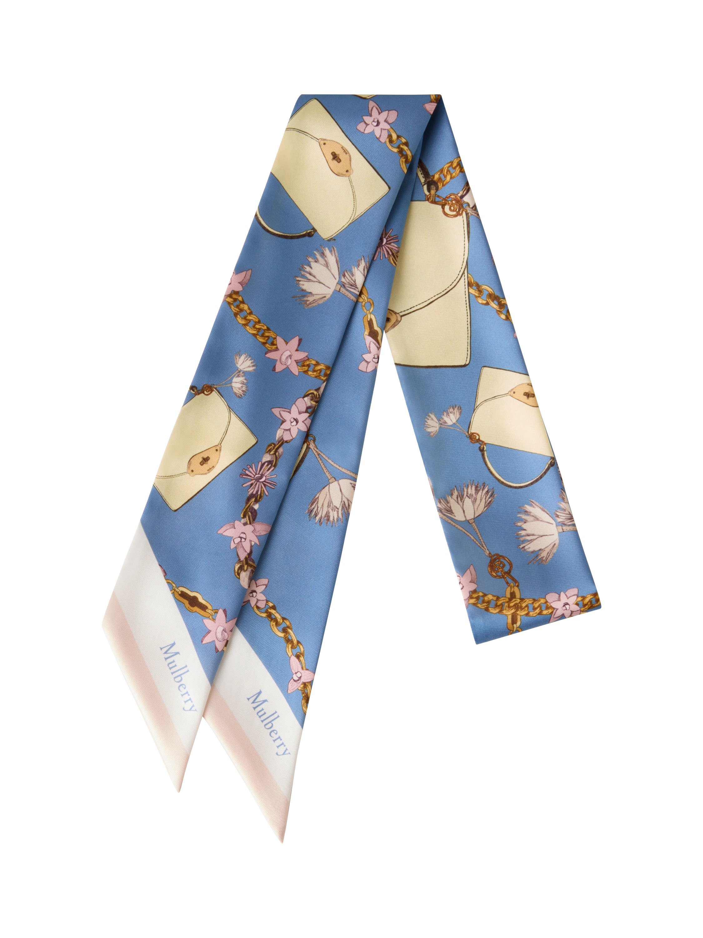 Product image 1 of 2, which shows Mulberry Skinny Scarf, Brighton Blue/Buttermilk