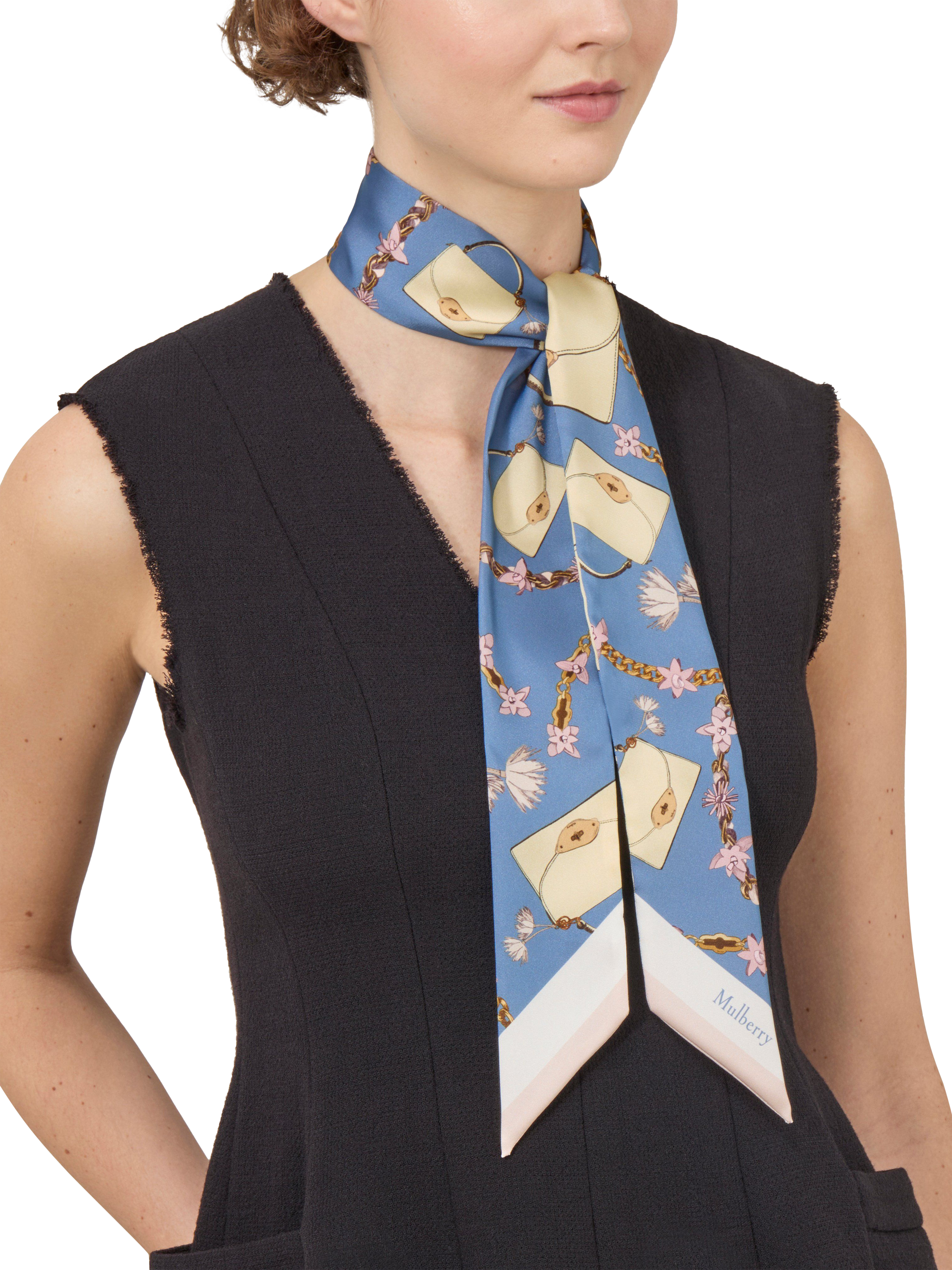Product image 2 of 2, which shows Mulberry Skinny Scarf, Brighton Blue/Buttermilk