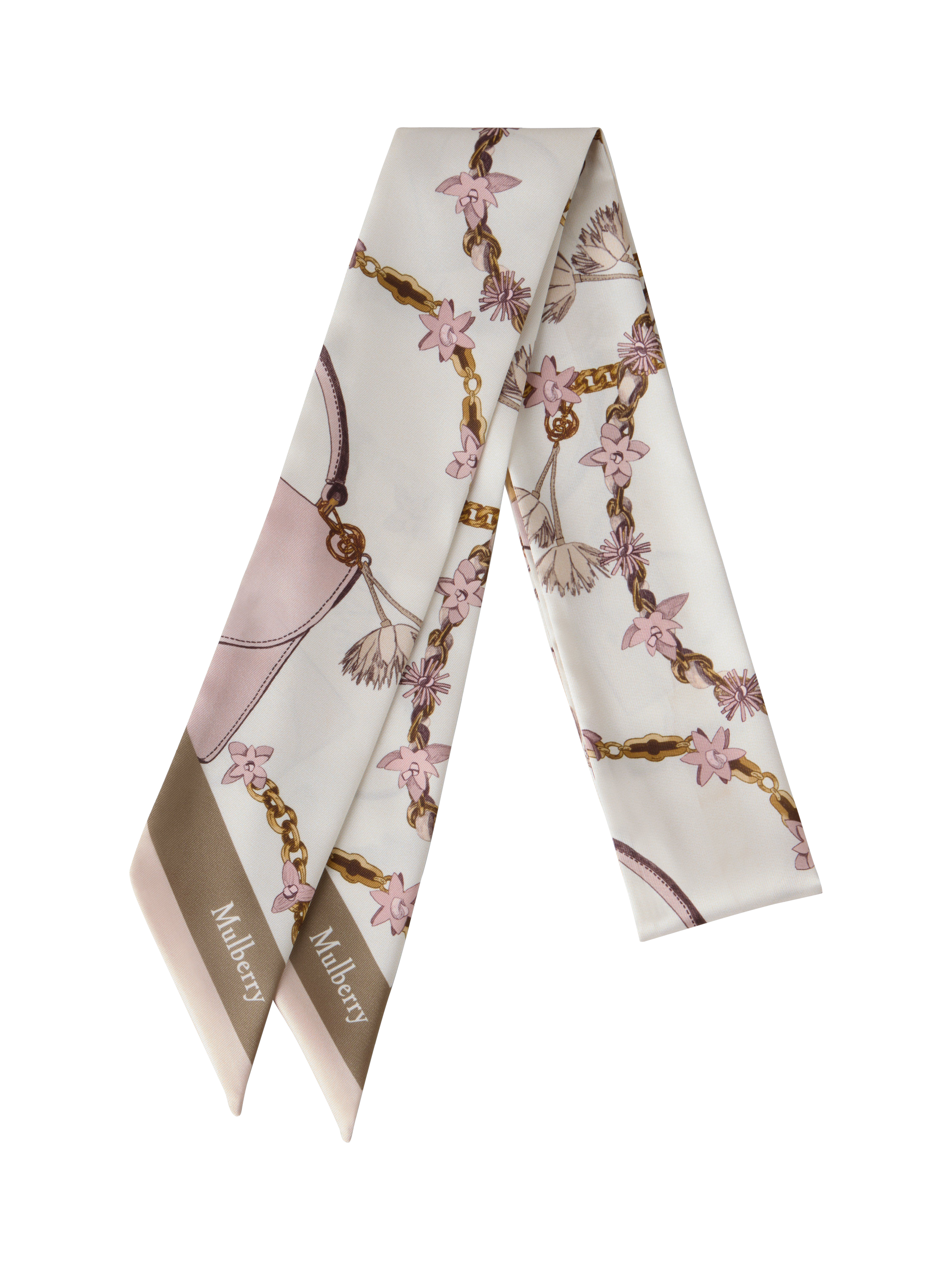 Product image 1 of 2, which shows Mulberry Skinny Scarf, Eggshell/Blossom Pink