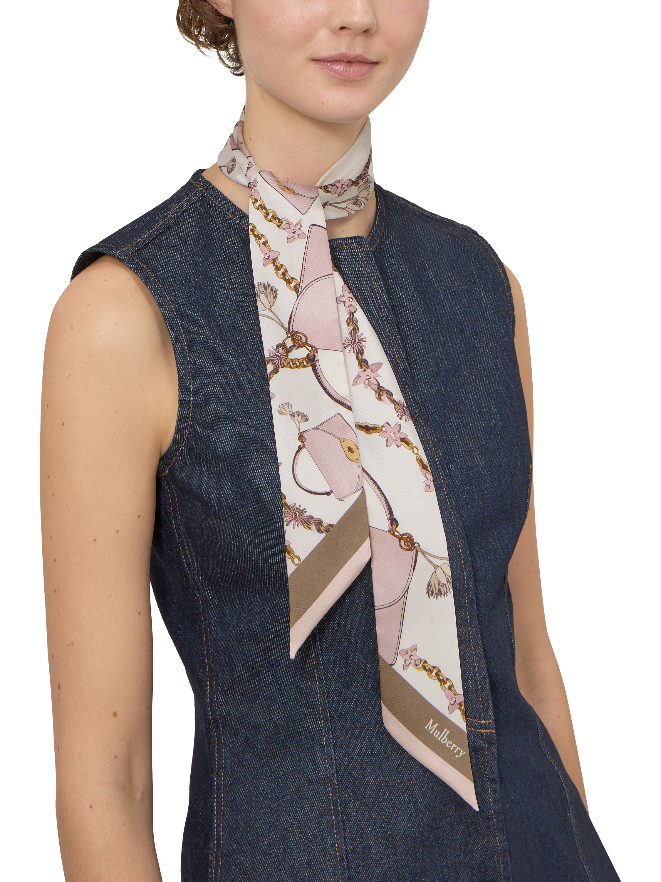 Product image 2 of 2, which shows Mulberry Skinny Scarf, Eggshell/Blossom Pink