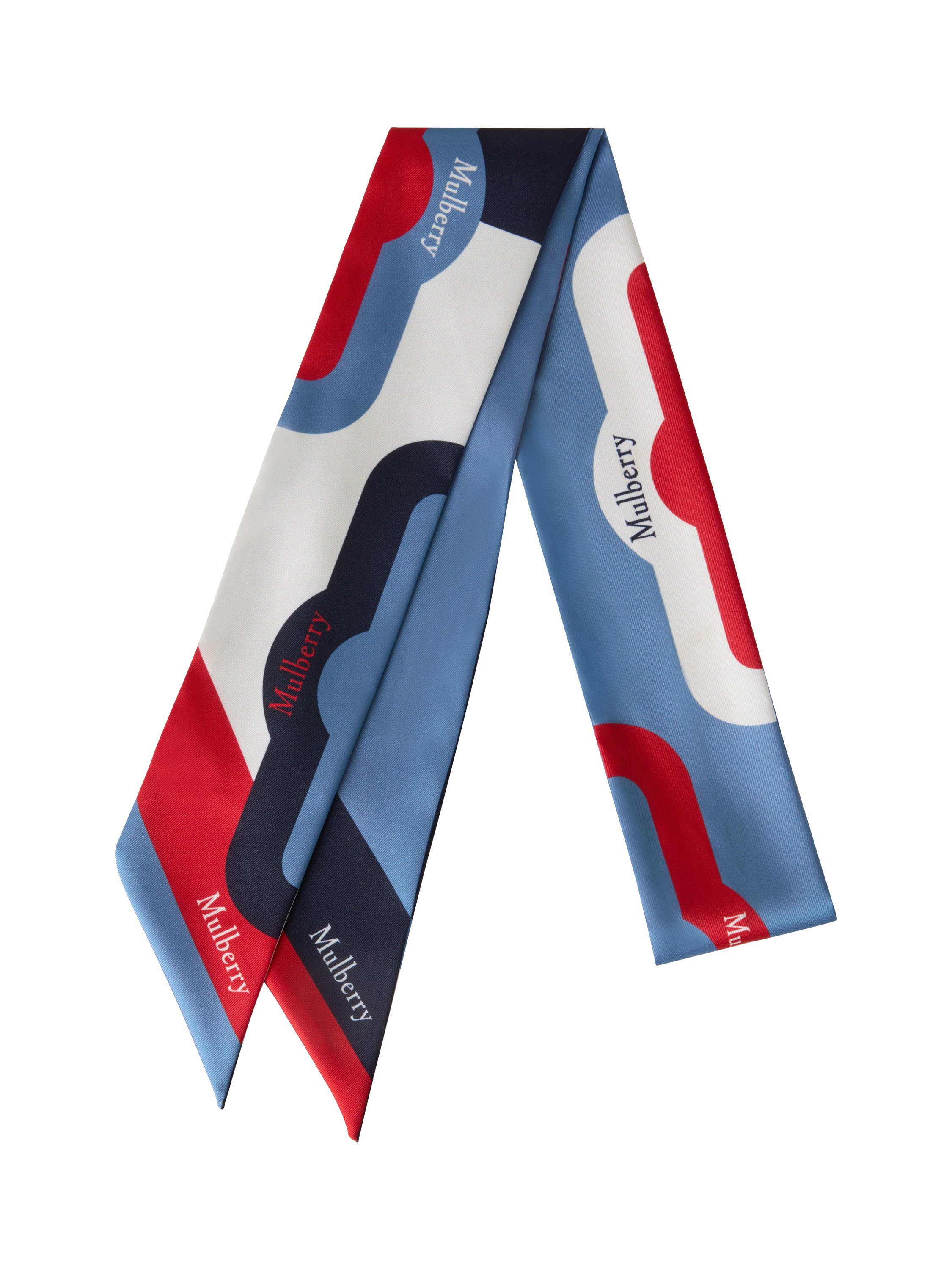 Product image 1 of 2, which shows Mulberry Colour Block Skinny Scarf, Brighton Blue/Night Sky