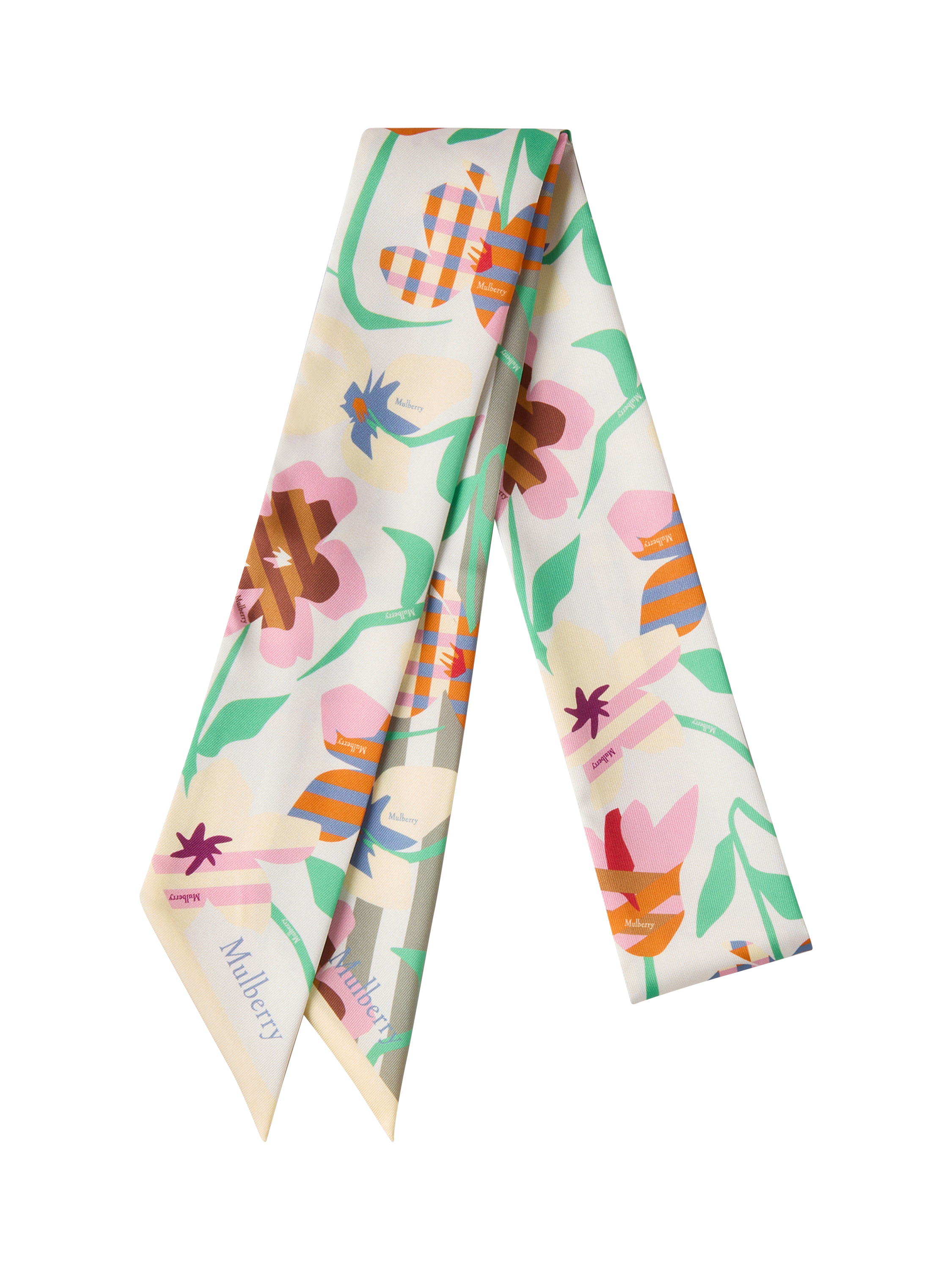 Product image 1 of 1, which shows Mulberry Graphic Floral Skinny Scarf, Linen Green/Buttermilk