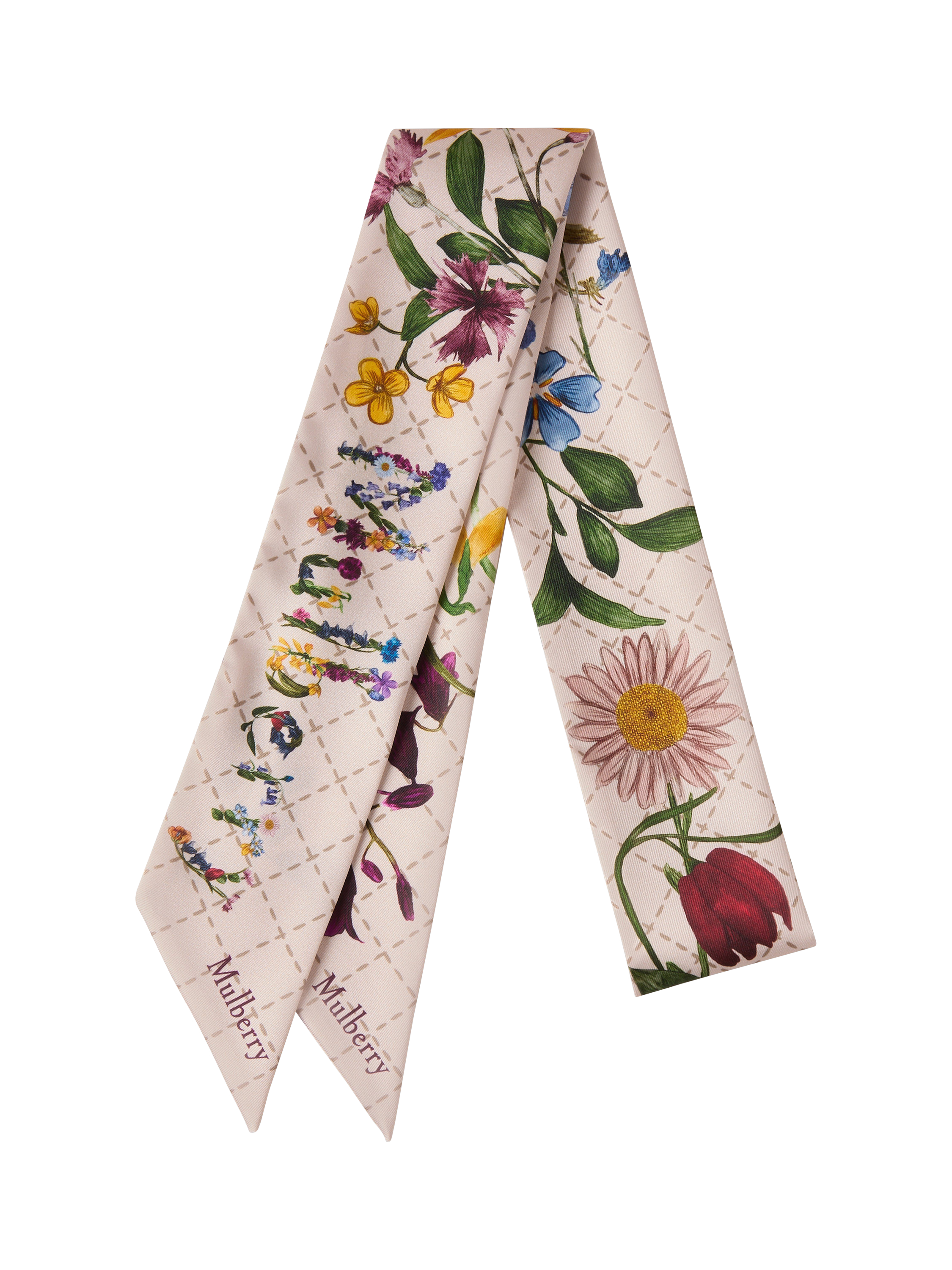 Product image 1 of 1, which shows Mulberry Wild Floral Skinny Scarf, Blossom Pink/Multi