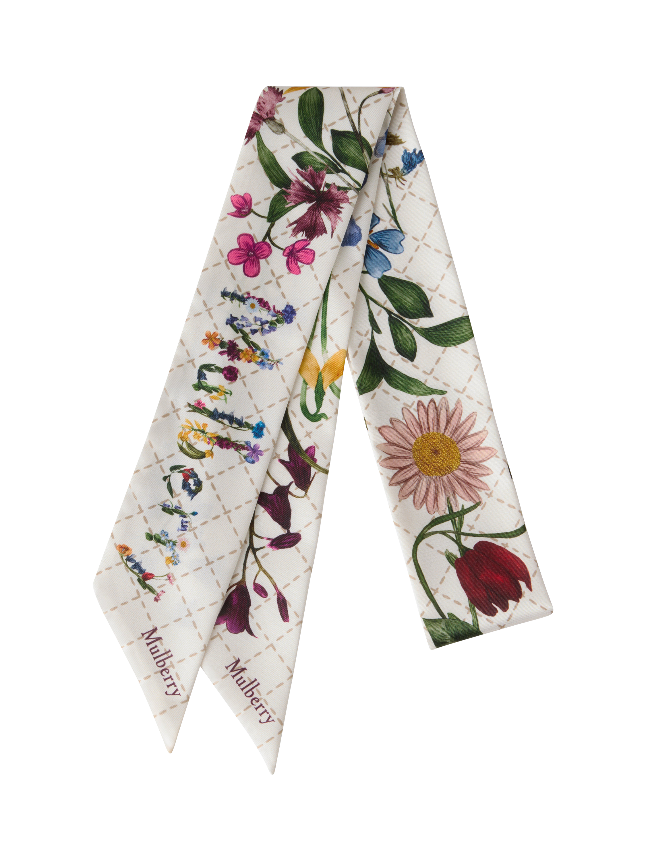 Product image 1 of 2, which shows Mulberry Wild Floral Skinny Scarf, Eggshell/Multi