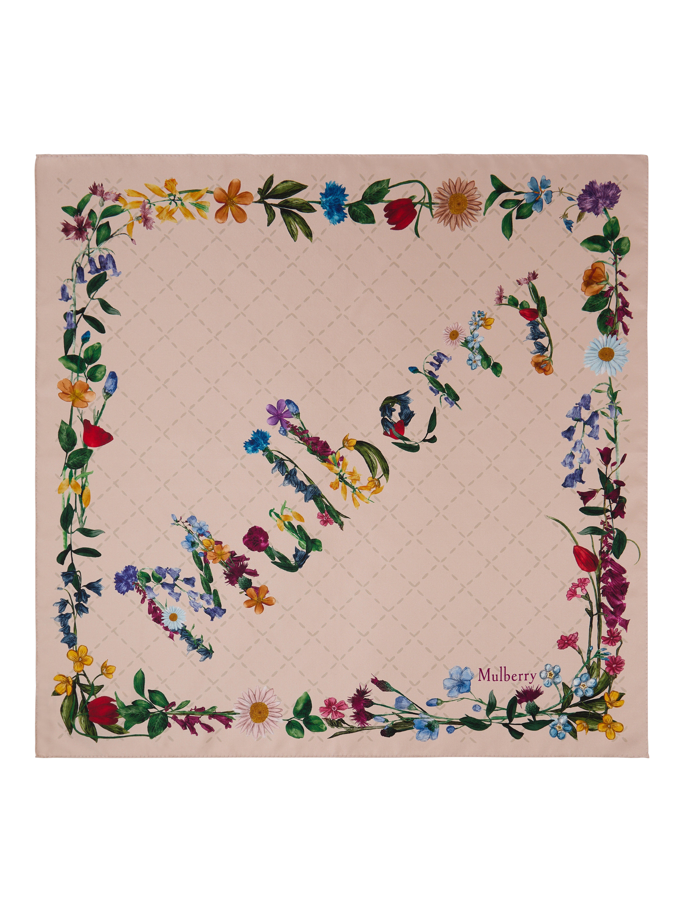 Product image 1 of 2, which shows Mulberry 100% Silk Twill Wild Floral Square Scarf, Blossom Pink/Multi