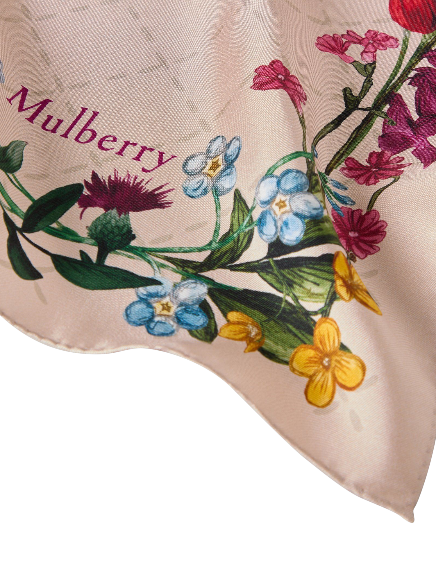 Product image 2 of 2, which shows Mulberry 100% Silk Twill Wild Floral Square Scarf, Blossom Pink/Multi