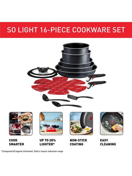 Tefal Ingenio SoLight Aluminium Non-Stick Pan Set, 16 Piece - view 2, Black