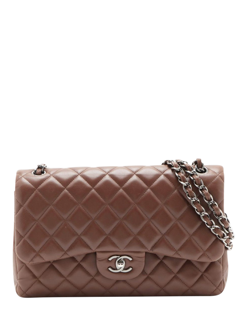 Pre-loved CHANEL Vintage 2011 Large Lambskin Classic Double Flap Shoulder Bag, Brown