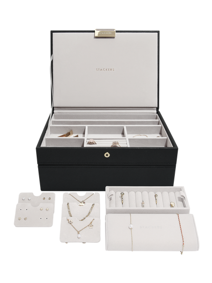 Stackers Faux Leather Classic Jewellery Box Set, Black