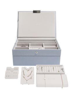Stackers Faux Leather Classic Jewellery Box Set, Dusky Blue