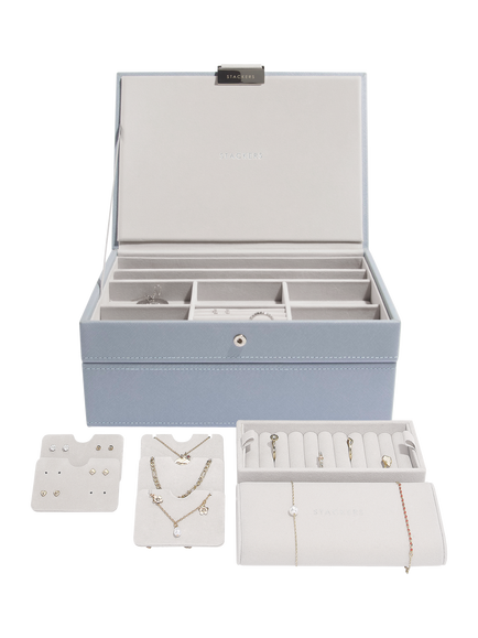Stackers Faux Leather Classic Jewellery Box Set, Dusky Blue