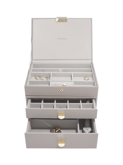 Stackers Faux Leather Classic Jewellery Box 2-Drawer Set, Taupe