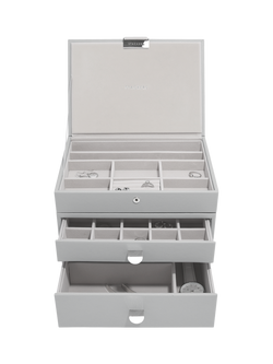 Stackers Faux Leather Classic Jewellery Box 2-Drawer Set, Pebble Grey