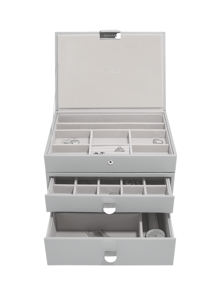Stackers Faux Leather Classic Jewellery Box 2-Drawer Set, Pebble Grey