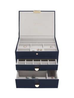 Stackers Faux Leather Classic Jewellery Box 2-Drawer Set, Pebble Navy