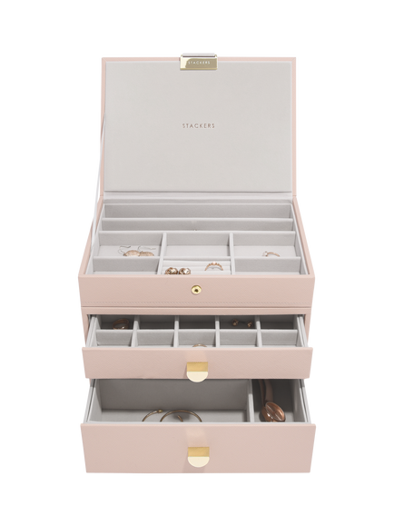 Stackers Faux Leather Classic Jewellery Box 2-Drawer Set, Blush Pink