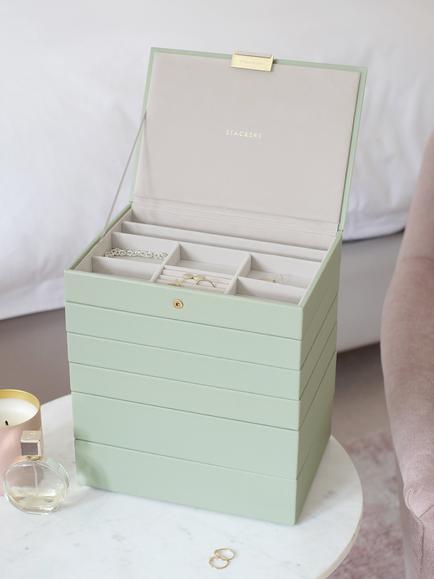 Stackers Classic 6 Layer Jewellery Box - view 2, Sage Green