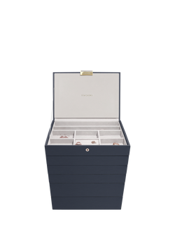 Stackers Classic 6 Layer Jewellery Box, Pebble Navy