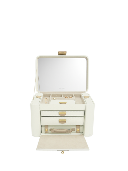 The Dulwich Belgravia Leather Jewellery Box, Cream/Mink, Cream/Mink