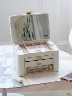 The Dulwich Belgravia Leather Jewellery Box, Cream/Mink - view 2, Cream/Mink