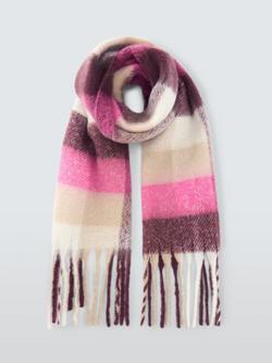 John Lewis Fluffy Check Scarf - view 2, Pink/Multi