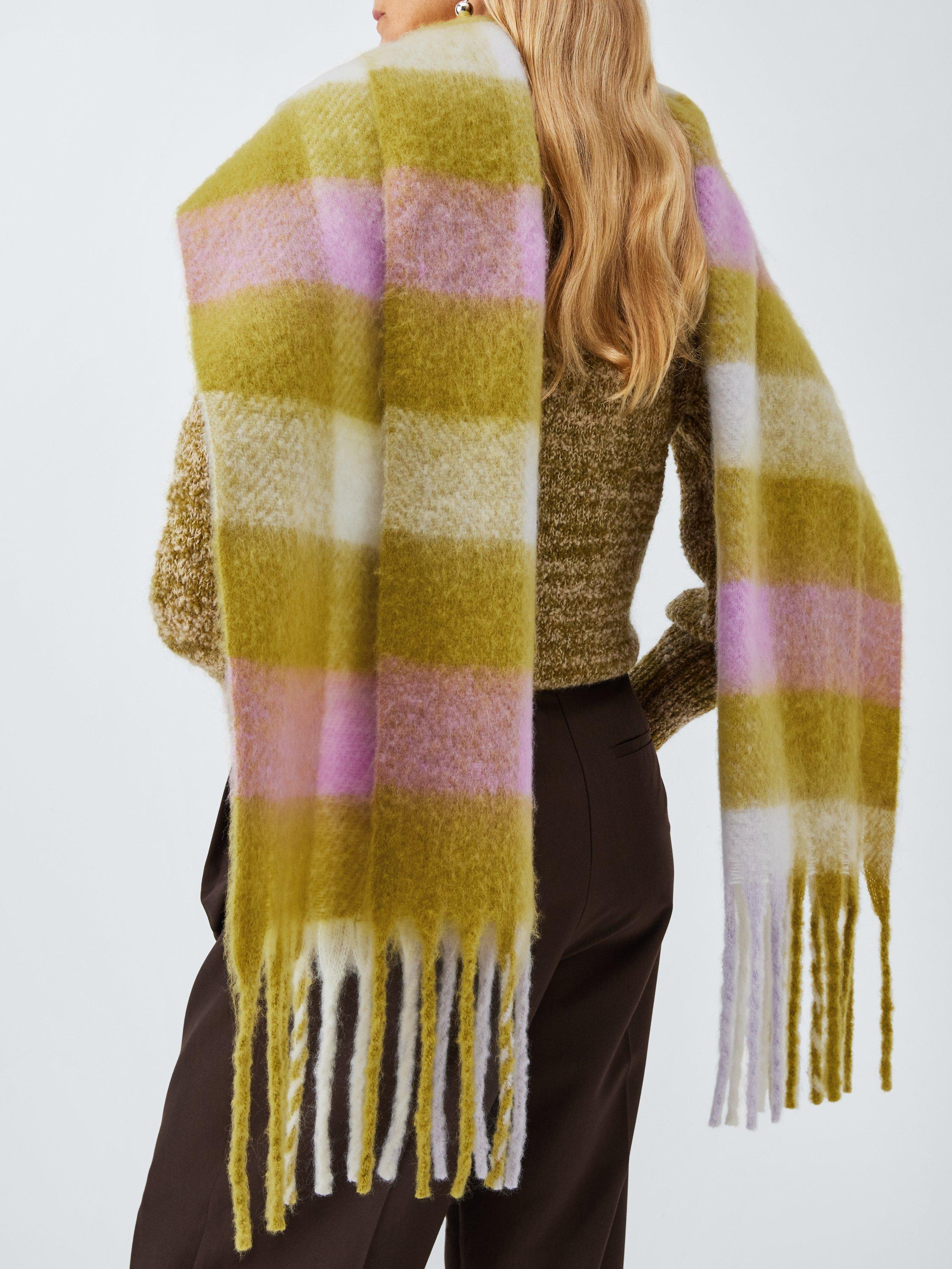 Product image 1 of 5, which shows John Lewis Fluffy Check Scarf, Lime/Multi