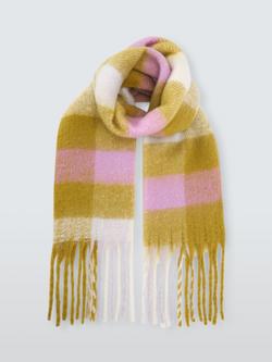 John Lewis Fluffy Check Scarf - view 2, Lime/Multi