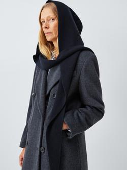 John Lewis Ribbed, Hooded Wool Blend Scarf, Navy, Navy