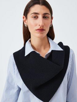 John Lewis Ribbed Wool Blend Neck Scarf, Navy