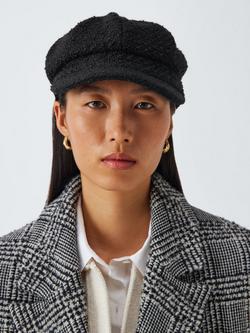 John Lewis Wool Blend Boucle Bakerboy Hat, Black, Black