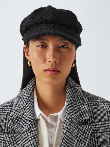 John Lewis Wool Blend Boucle Bakerboy Hat, Black, Black