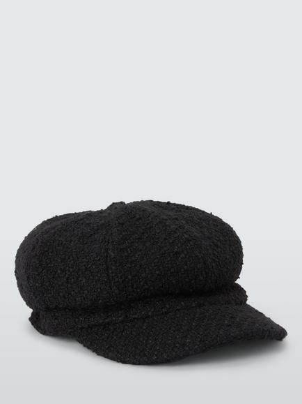 John Lewis Wool Blend Boucle Bakerboy Hat, Black - view 2, Black
