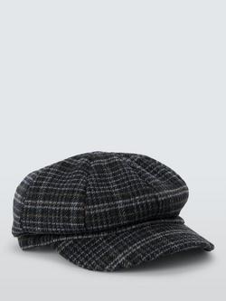 John Lewis Wool Blend Check Bakerboy Hat, Blue Multi - view 2, Blue Multi