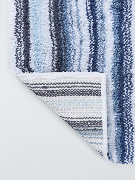 John Lewis Plush Stripe Bath Mat, Blue - view 2, Blue Multi