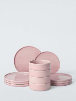 John Lewis Romy Glaze Stoneware Dinnerware Set, 12 Piece, Pink, 
