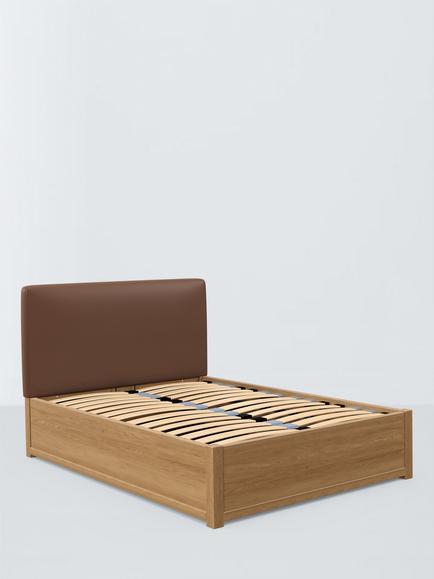 John Lewis Emilia Kitami Ottoman Storage Upholstered Bed Frame, Double, Faux Leather Brown